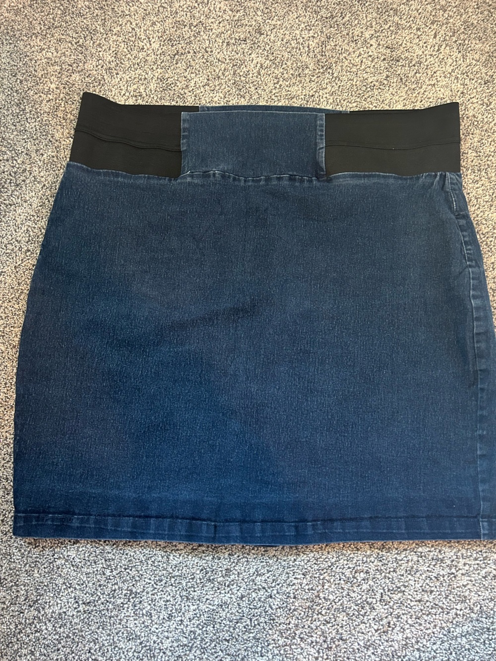one 5 one Dark Blue Denim Stretch Skirt with Black Waistband